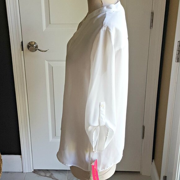 NEW! WHITE CHIFFON Semi SHEER BLOUSE SZ M - Picture 3 of 5